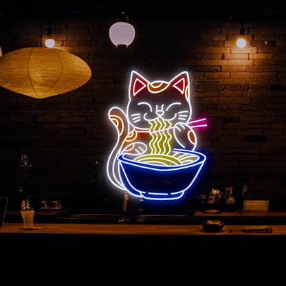 Japanese Anime Lucky Cat Ramen Noodles Neon Sign