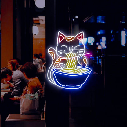 Japanese Anime Lucky Cat Ramen Noodles Neon Sign