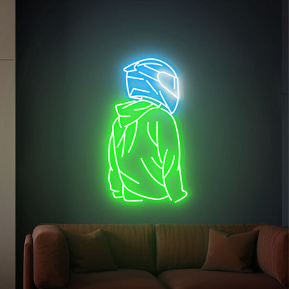 Neon Sign Motorcyclist Helmet